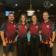 Load image into Gallery viewer, Personalized 8 Ball Red Flames Pool Billiard Polo &amp; 1/4 Zip For Men Custom Camo Billiard Team Jerseys NYN3011