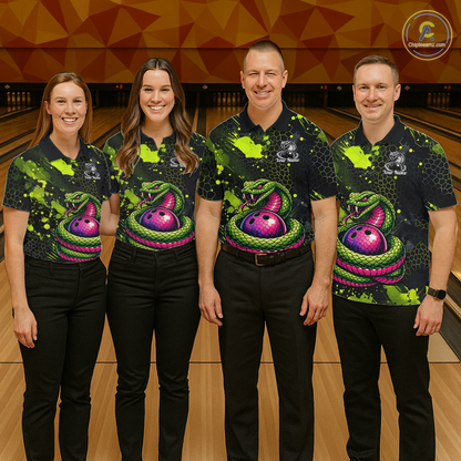 Green Cobra Snake Bowling Team Shirts Custom Name Bowling Jersey for Men Polo & 1/4 Zip HNT546