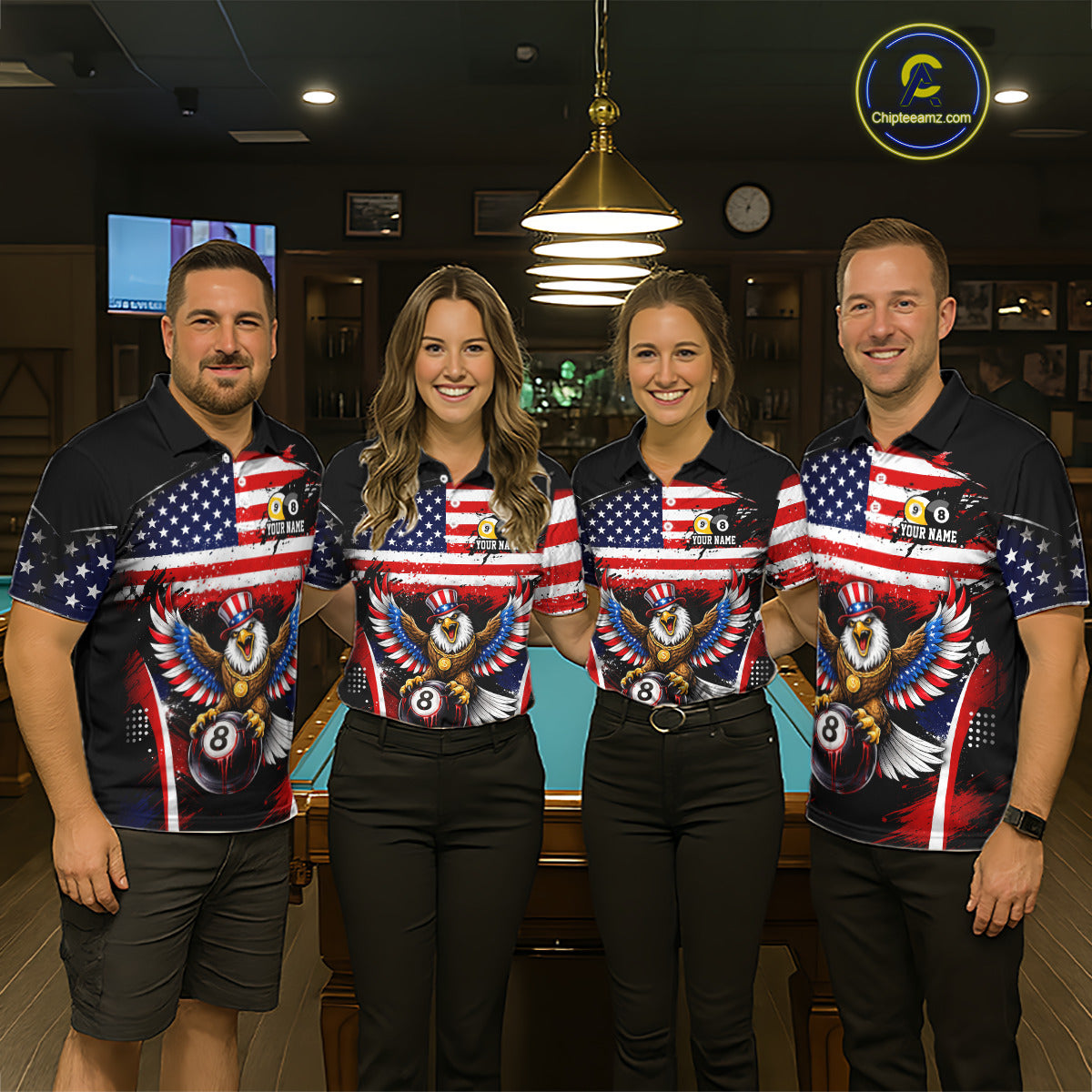 Grunge US Flag Eagle 8 Ball & 9 Ball Billiard Pool Shirt For Women Custom Patriotic Billiard Appeal NYN2762