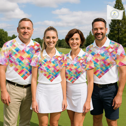 Geometric Pink Womens Golf Polo Shirts Custom Name Golf Shirts For Ladies Personalized Golf Gifts NHN0089