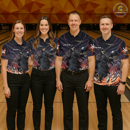 Custom Grim Reaper Flame Bowling Jersey for Men Bowling Team Shirts Polo & 1/4 Zip HNT193