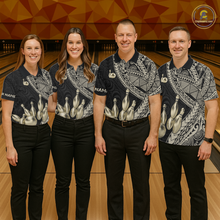 Load image into Gallery viewer, Black and Gold Tribal Pattern Bowling Jersey for Women Bowling Uniform Bowling Team Shirts HNT225