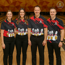 Load image into Gallery viewer, Custom Red Funny Bowling Tournament Jersey for Women Bowling Team Shirts Polo &amp; 1/4 Zip HNT178