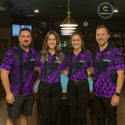 Purple Grunge Human Playing Ball Pool Men Polo & 1/4-Zip Shirt Custom Billiards Ball Jerseys NYN2431