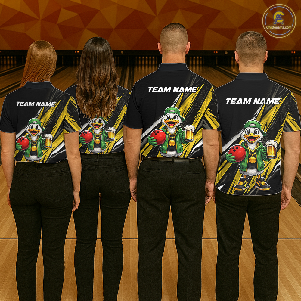 Custom Yellow Beer Duck Bowling Shirt for Women Duck Funny Beer Bowling Team Jersey HNT276
