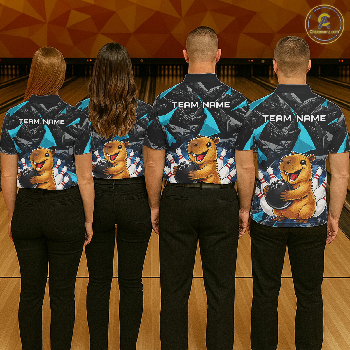 Custom Turquoise Capybara Bowling Jersey for Men Bowling Team Shirts Bowling Polo & 1/4 Zip HNT255