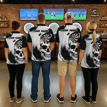Load image into Gallery viewer, Personalized Skull Dart Shirts for Men Custom Black &amp; White Dart Jersey Polo &amp; Quarter-Zip Dartboard Shirt DHT24