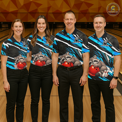 Custom Turquoise Raccoon Bowling Jersey for Men Bowling Team Shirts Polo & 1/4 Zip HNT247