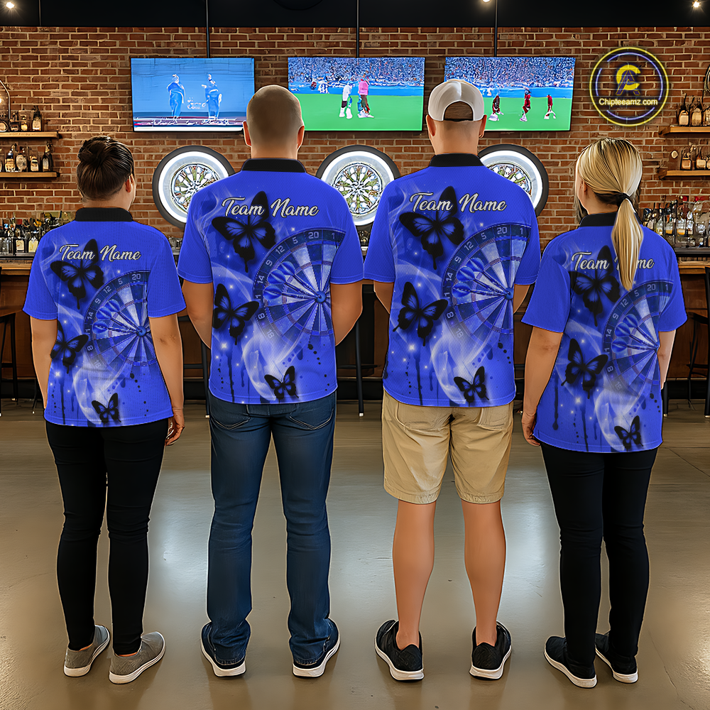 Custom Blue Galaxy Butterflies Darts Shirt for Women Darts Team Jerseys Dartboard Shirt NNT261