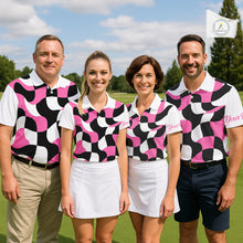 Load image into Gallery viewer, Mens Golf Polo Shirt Custom Pink Checkerboard Argyle Pattern Golf Attire For Men, Golf Gifts NHN0124