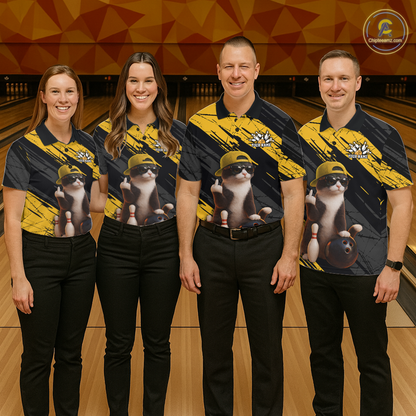 Custom Funny Cat Yellow Bowling Jersey for Women Bowling Polo & 1/4 Zip Bowling Team Shirts HNT198