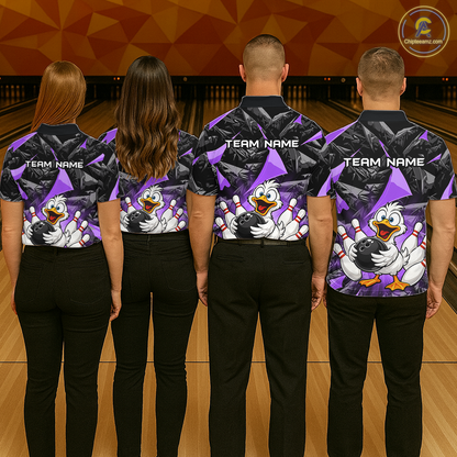 Custom Purple Funny Duck Bowling Jersey for Women Bowling League Bowling Team Shirts Polo & 1/4 Zip HN233