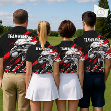 Load image into Gallery viewer, Womens Golf Polo Shirts Custom Red &amp; Black Grunge Pattern Eagle Golf Shirts For Men, Golf Apparel NHN0062