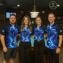 Load image into Gallery viewer, Peronalized Blue Thunder Lightning Leopard Custom Billiard Shirt for Women 8 Ball Billiard Jersey BHT17