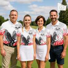 Load image into Gallery viewer, Womens Golf Polo Shirt Custom Eagle Red Flame Team Golf Tops, White Golf Outfit For Women NHN0070