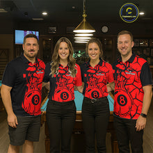 Load image into Gallery viewer, Black And Red Cracked Flaming Pool 8 Ball Women Billiard Shirt Custom Ball Billiard Team Attire NYN2625