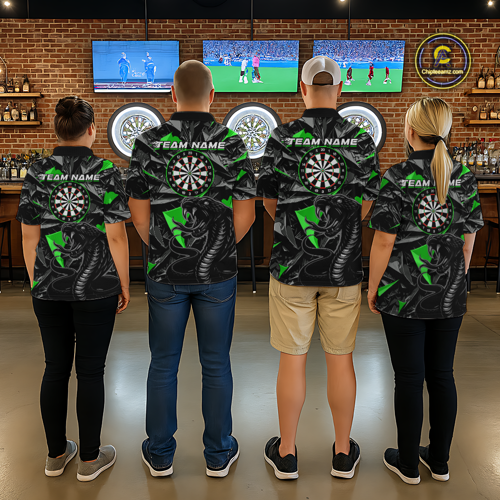 Green Custom Cobra Snake Dart Shirts for Men Dart Team Jersey Dartboard Gifts Polo & 1/4 Zip NNT162
