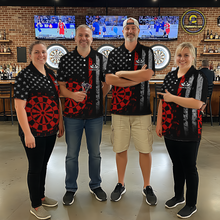 Load image into Gallery viewer, Custom Red US Flag Darts Shirt for Women Darts Team Jerseys Dart Tourament Polo &amp; 1/4 Zip NNT116