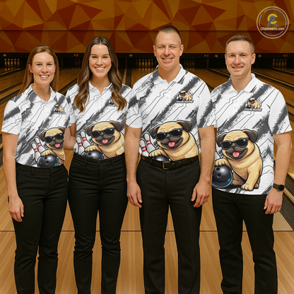Funny Pug Dog Bowling Team Shirt for Women Custom Bowling Jersey Polo & 1/4-Zip Bowling Unisex QZT984