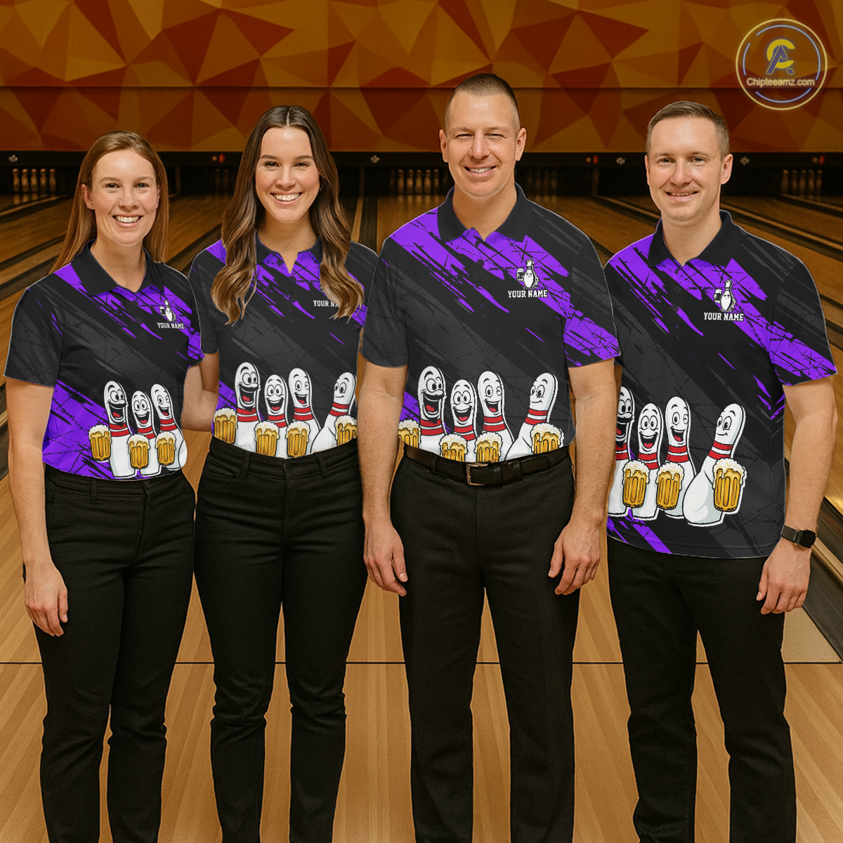 Custom Purple Funny Bowling Tournament Jersey for Women Bowling Team Shirts Polo & 1/4 Zip HNT178