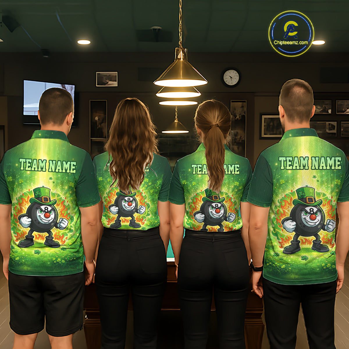 Shamrock Funny Fire Flame 8 Ball Men Billiards Shirt Personalized St Patrick's Day Pool Balls Shirt NYN2679