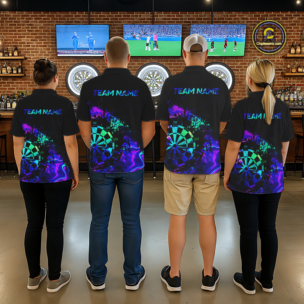 Blue Holographic Dartboard Grunge Darts Polo Shirts For Women Custom Name For Darters NYN2706