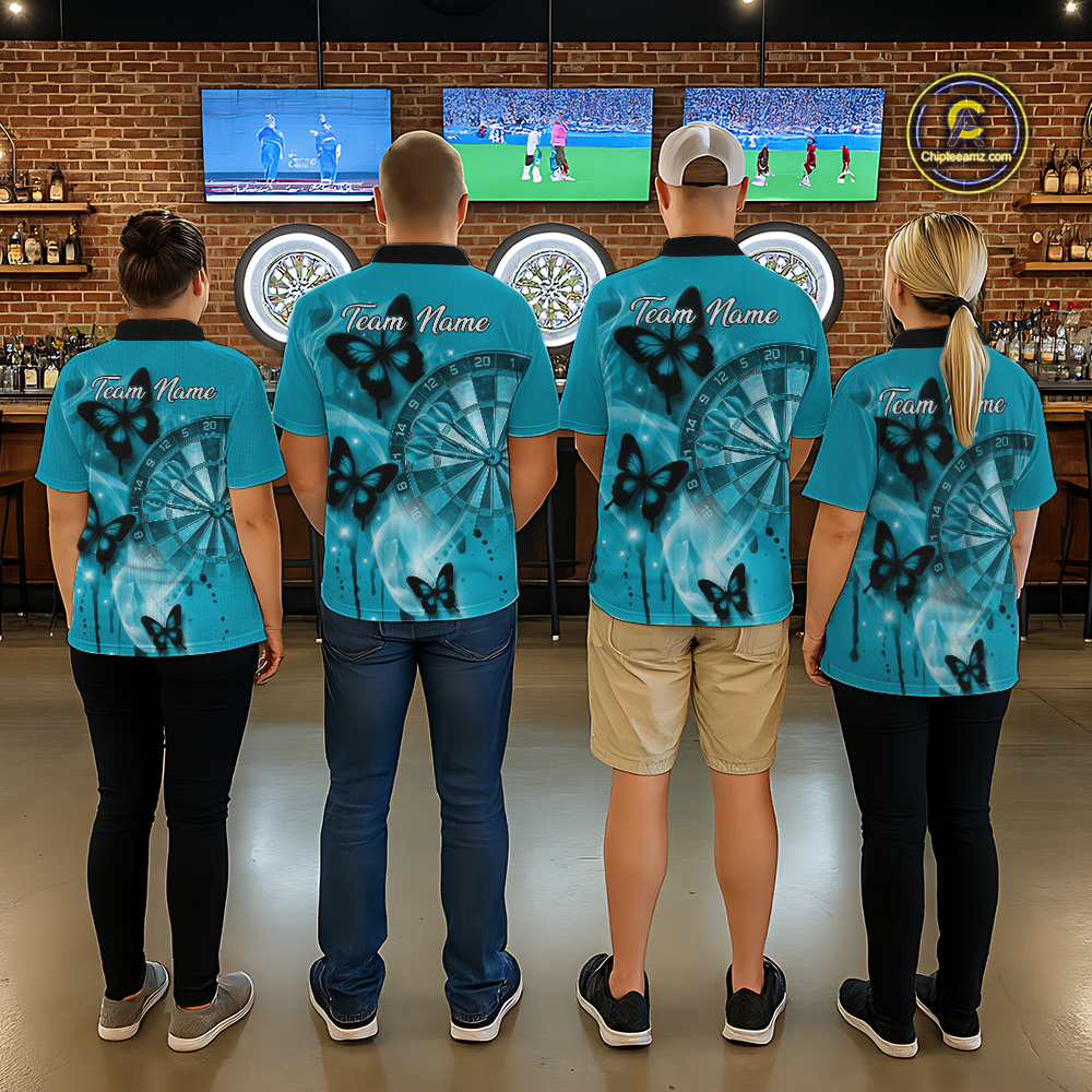 Custom Turquoise Galaxy Butterflies Darts Shirt for Women Darts Team Jerseys Dartboard Shirt NNT261