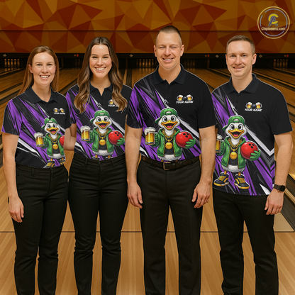 Custom Purple Beer Duck Bowling Shirt for Men Duck Funny Beer Bowling Team Jersey HNT276