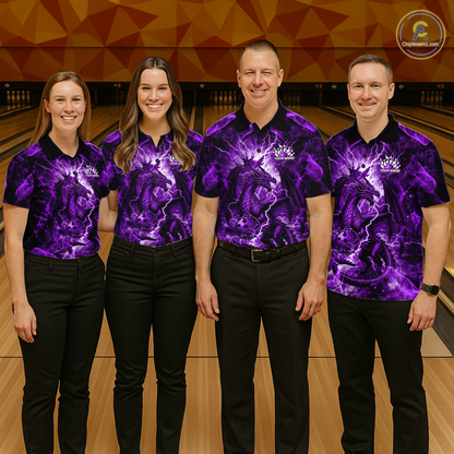 Custom Purple Lightning Dragon Bowling Team Shirts Bowling Jerseys for Women Polo & 1/4 Zip HNT549