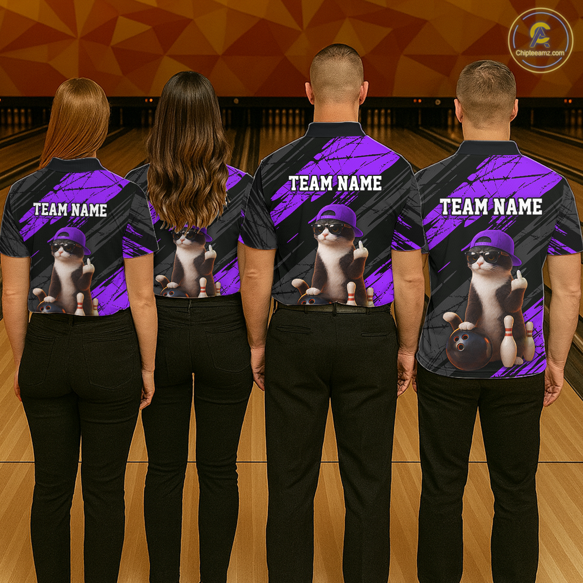 Custom Funny Cat Purple Bowling Jersey for Men Bowling Polo & 1/4 Zip Bowling Team Shirts HNT198