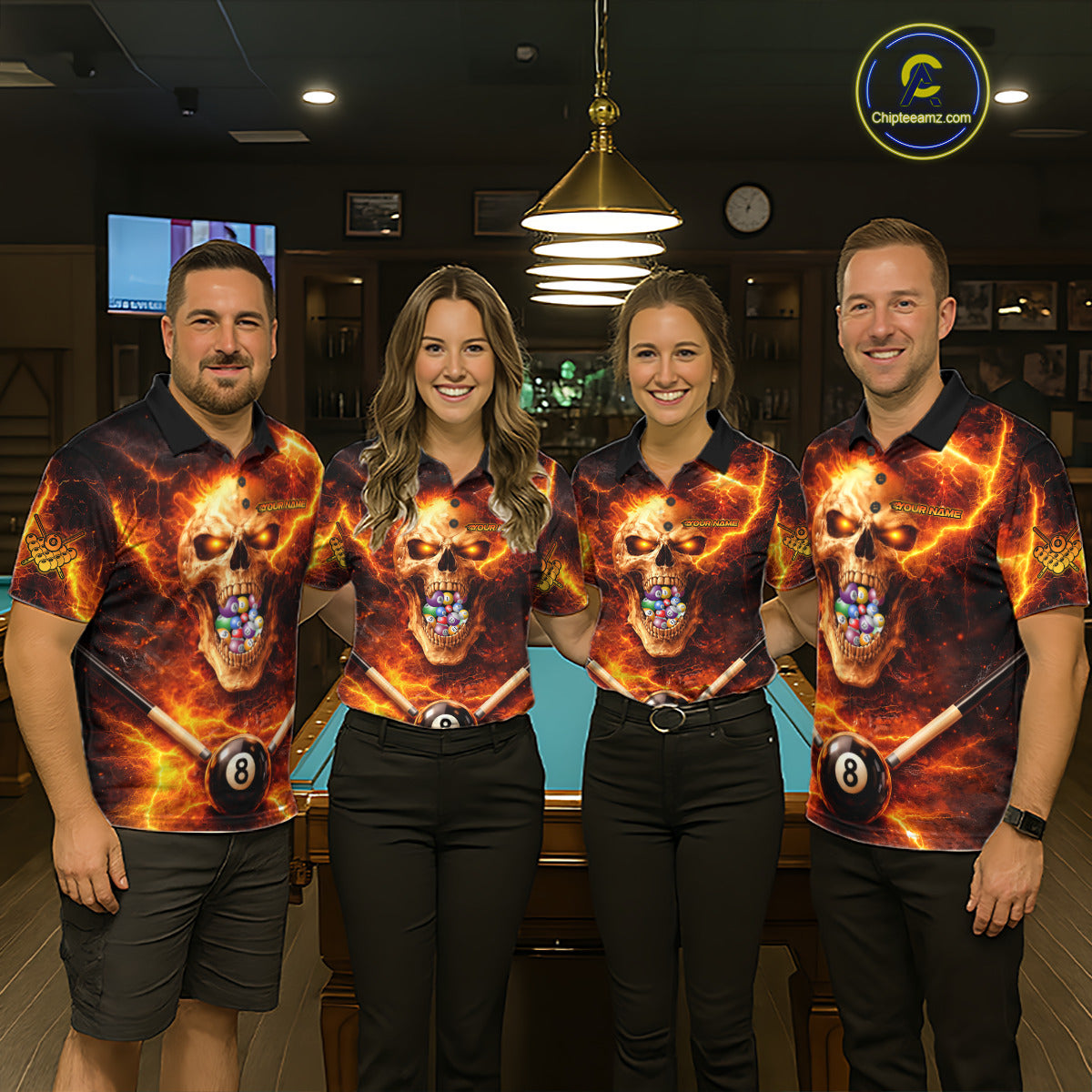 Thunder Red Skull Billiard 8 Ball & Sticks Billiard Shirt For Men Personalized Billiard Ball Shirts NYN2655