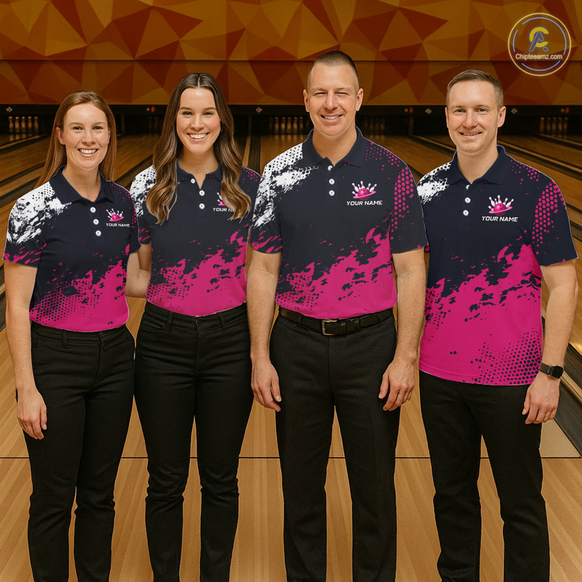 Pink Custom Bowling Shirts for Women Men Bowling Jersey Polo&1/4 Zip Shirt for Team MBL224