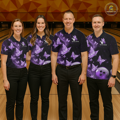 Custom Purple Galaxy Butterflies Bowling Shirt for Men Butterfly Bowling Team Jersey Bowling League HNT277