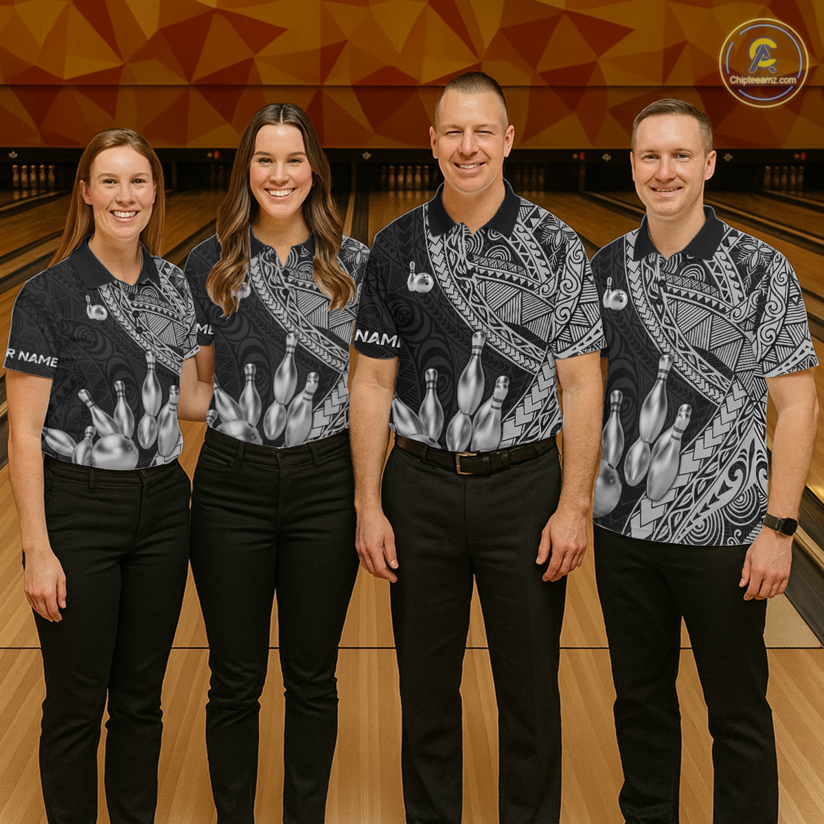 Black and White Tribal Pattern Bowling Jersey for Women Bowling Uniform Bowling Team Shirts HNT225