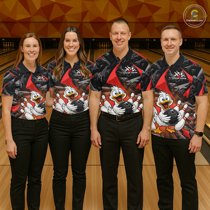 Custom Red Funny Duck Bowling Jersey for Men Bowling League Bowling Team Shirts Polo & 1/4 Zip HN233