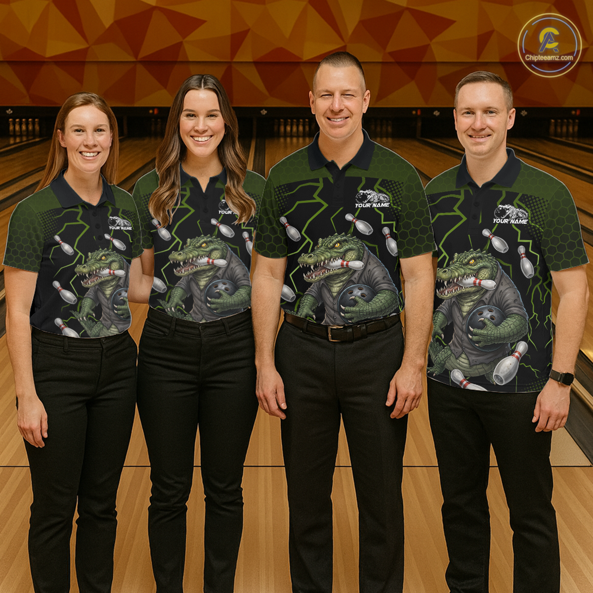 Custom Alligator Bowling Team Shirts Bowling Jersey for Men Bowling Outfit Polo & 1/4 Zip HNT548