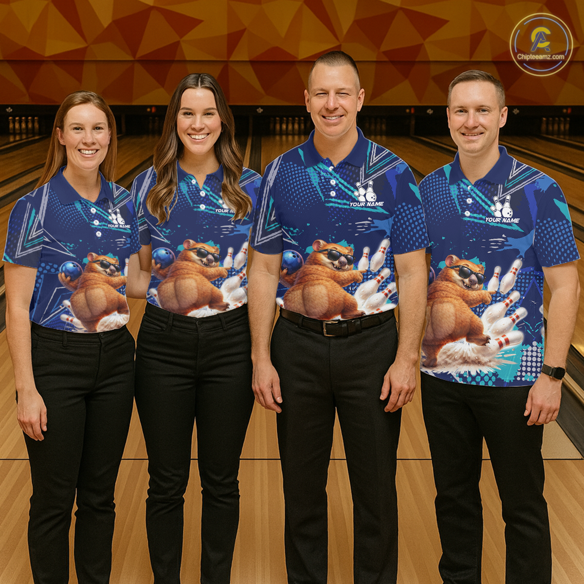 Custom Funny Wombat Bowling Team Shirt Navy Bowling Jersey for Women Bowling Performance QZT924