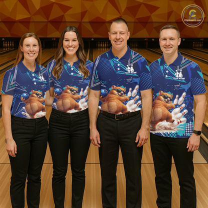 Custom Funny Wombat Bowling Team Shirt Navy Bowling Jersey for Women Bowling Performance QZT924