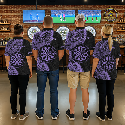 Custom Purple Tribal Dart Shirts for Men Dart Team Jersey Dartboard Gifts Polo & 1/4 Zip NNT163
