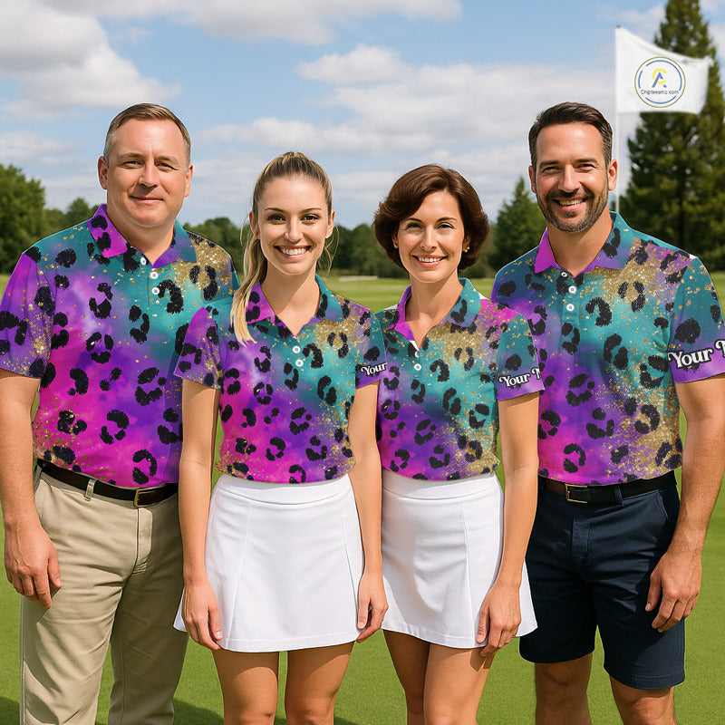 Leopard Womens Golf Polo Shirt Custom Colorful Neon Rainbow Leopard Pattern Team Golf Top, Golf Gifts NHN0217