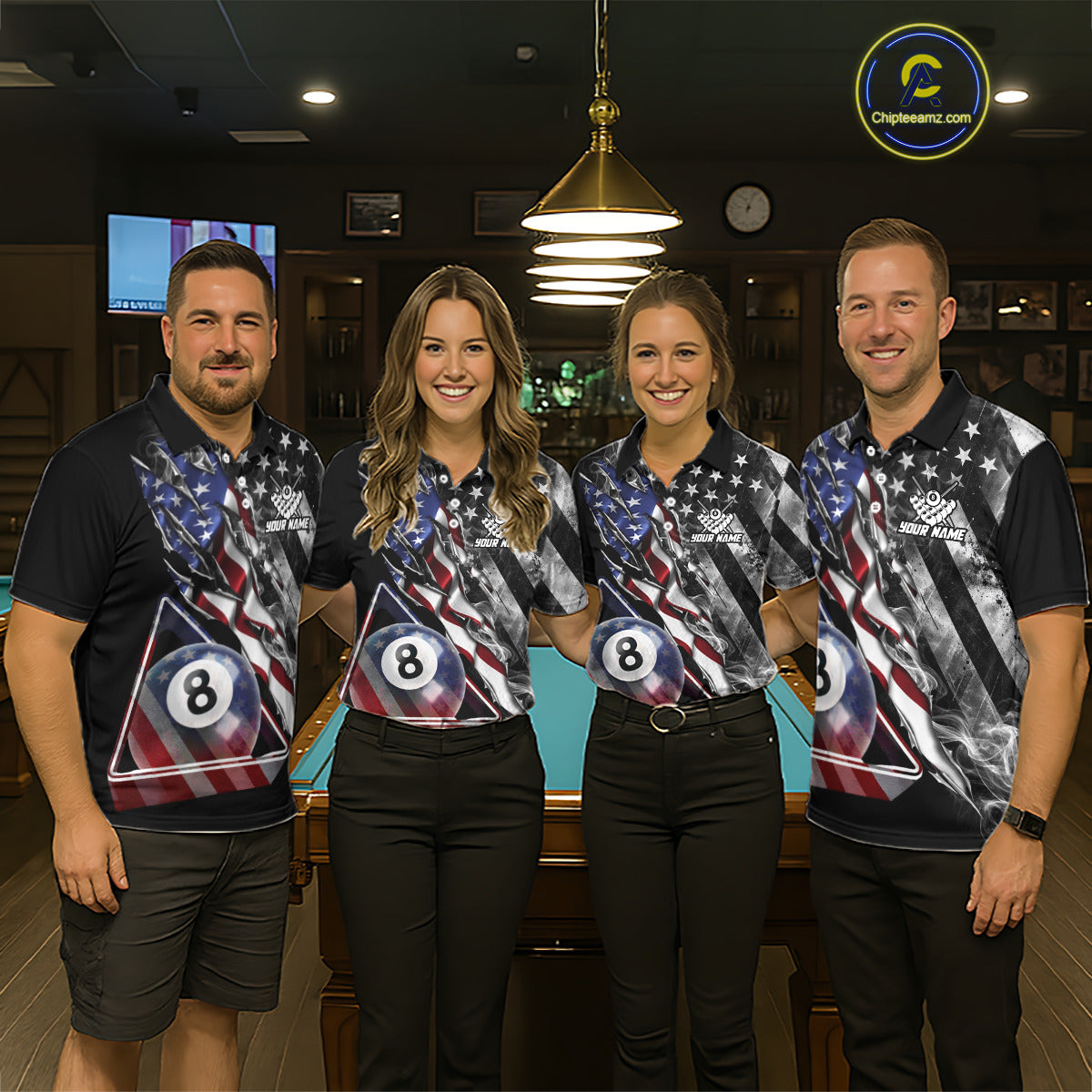 Personalized Smoke US Flag Billiard 8 Ball Pool Shirt For Men Custom Patriotic Billiard Team Appeal NYN2768