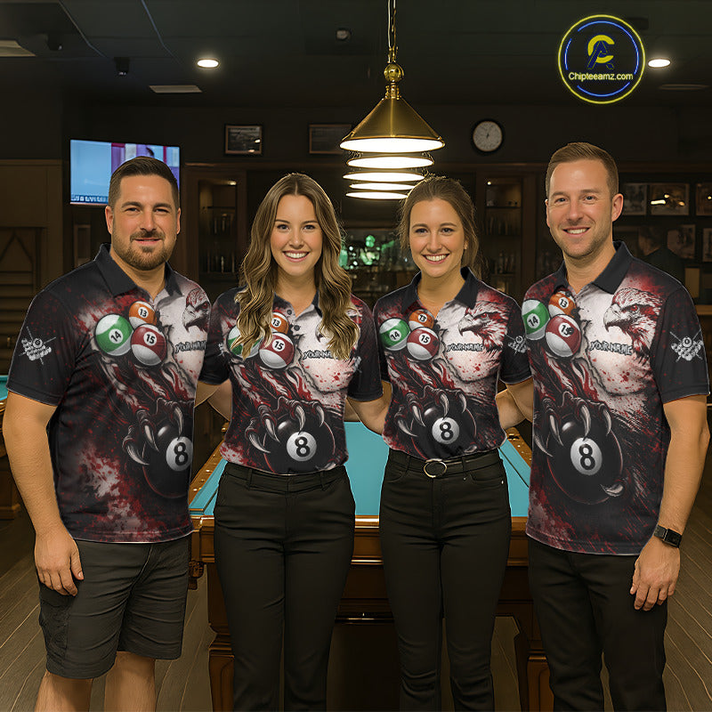 Red Grunge Eagle 8 Ball Billiard Pool Shirt For Women Custom Claws Billiard Attire Team Jersey NYN3063