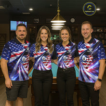 Load image into Gallery viewer, Personalized Colorful Galaxy American Flag 8 Ball Pool Billiard Shirts For Men Billiard Attire Gifts NYN2791