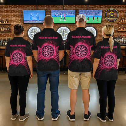 Black And Pink Smokes Dartboard Women Darts Polo Shirts Custom Tribal Dart Team Jerseys NYN2349