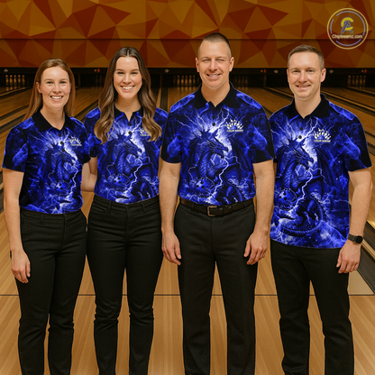 Custom Blue Lightning Dragon Bowling Team Shirts Bowling Jerseys for Men Polo & 1/4 Zip HNT549