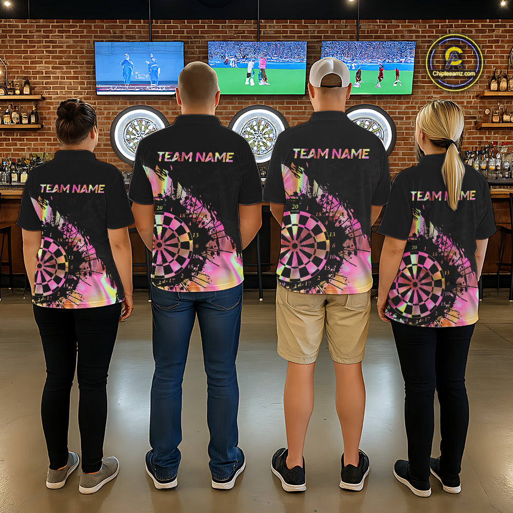 Pink Holographic Dartboard Grunge Darts 1/4-Zip Shirts For Women Custom Name For Darters NYN2705