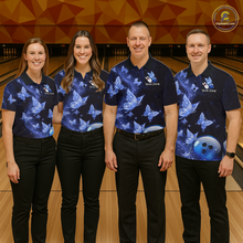 Load image into Gallery viewer, Custom Blue Galaxy Butterflies Bowling Shirt for Men Butterfly Bowling Team Jersey Bowling League HNT277