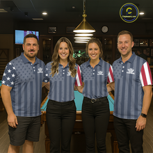 Load image into Gallery viewer, Custom American Flag Billiard Team Shirts for Men Patriotic Billiard Jersey Polo &amp; 1/4 Zip Pool Shirt BHT24