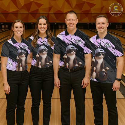 Custom Funny Cat Holographic Bowling Jersey for Men Bowling Polo & 1/4 Zip Bowling Team Shirts HNT198