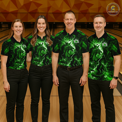 Custom Green Lightning Dragon Bowling Team Shirts Bowling Jerseys for Men Polo & 1/4 Zip HNT549